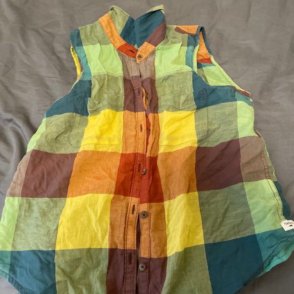 Toad and Co Checkered Plaid Sleeveless Button Up - Picture 1 of 2